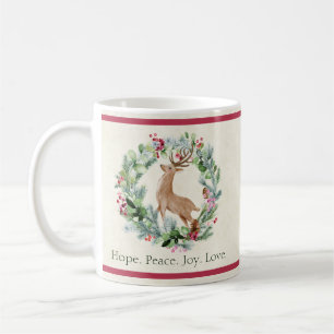 Taza De Café Corona de Navidad con ciervo personalizada acuarel