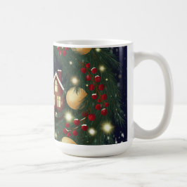 Taza De Café Corona de Navidad con ramas de pino