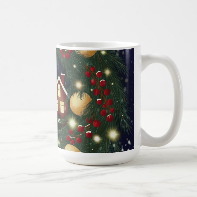Taza De Café Corona de Navidad con ramas de pino (Derecha)