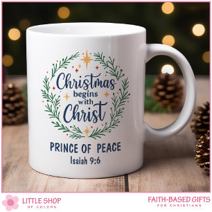 Taza De Café Corona de Navidad con Versículo Bíblico Personaliz
