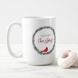 Taza De Café Corona de Navidad de Bayas Rojas y Cardenal Rojo 