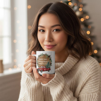 Taza De Café Corona de Navidad de Camioneta Roja Rústica con Te