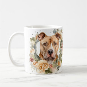 Taza De Café Corona de Navidad Pitbull Perro Festivo