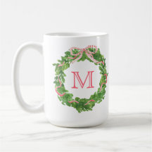 Corona de Navidad roja y verde elegante con monogr