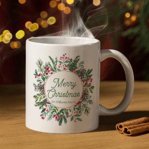 Taza De Café Corona de piña botánica personalizada Feliz Navida