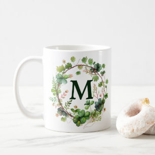 Taza De Café Corona de trébol verde acuarela día de San Patrici