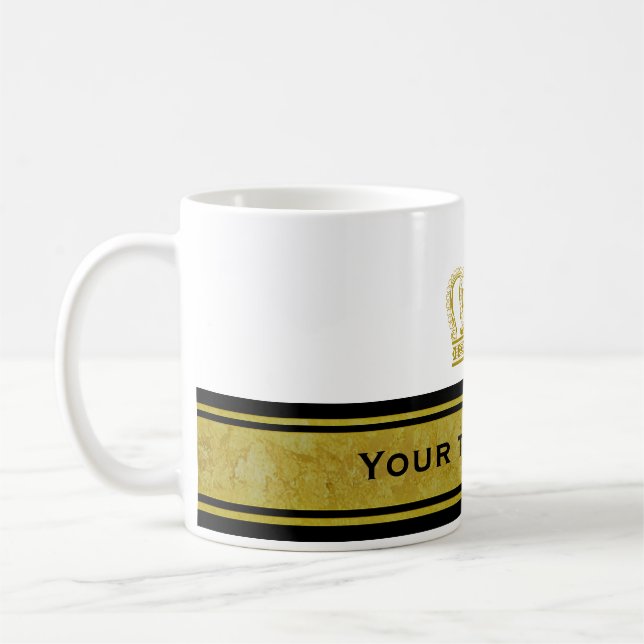 Taza De Café Corona dorada + tu texto y antecedentes (Izquierda)