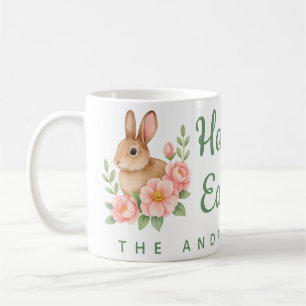 Taza De Café Corona floral de Pascua rosa y marrón a la acuarel
