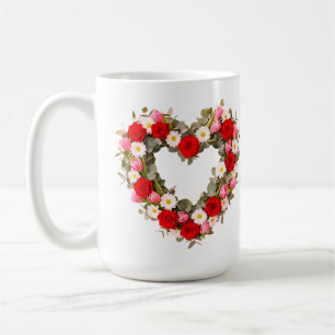 Taza De Café Corona floral en forma de corazón Rosas Margaritas