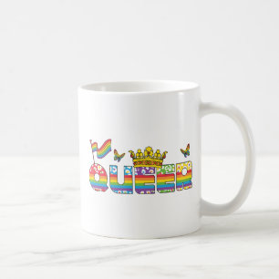 Taza De Café Corona gay arcoiris con bandera y mariposas