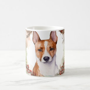 Taza De Café Corona Navideña de Basenji Perro Festivo