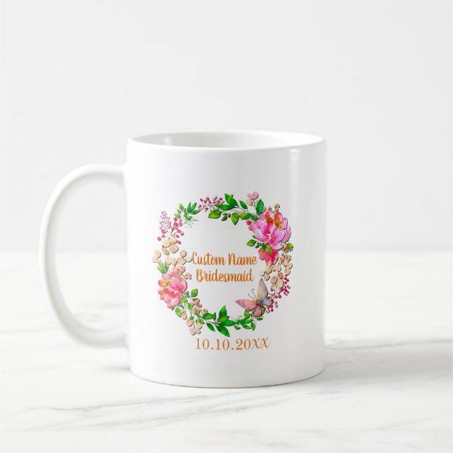 Taza De Café Corona Personalizada de Flor Rosa para Boda (Izquierda)