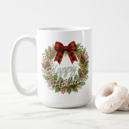 Taza De Café Corona rústica lazo de cuadros rojos y negros fest
