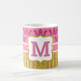 Taza De Café Coronas de Princesa Rosa Bonita y Rayas de Purpuri