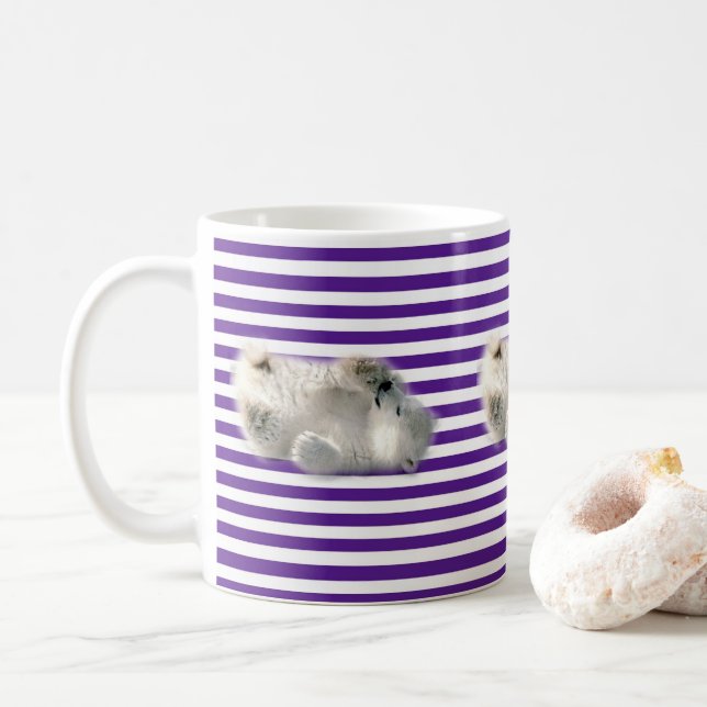 Taza De Café Correa púrpura del oso polar (Con donut)