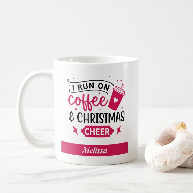 Taza De Café Correr en café y Navidades Chequear nombre (Con donut)