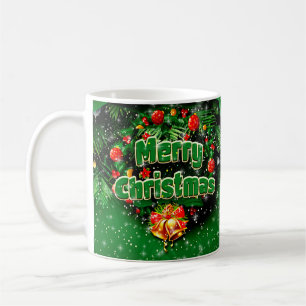 Taza De Café Correspondiente Green Merry Christmas Gold Bells