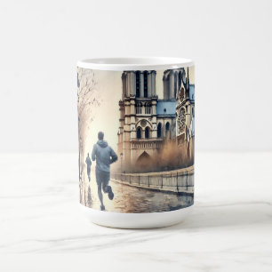Taza De Café Corriendo en París Francia Pintura de acuarela