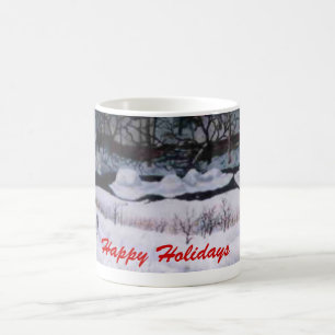 Taza De Café Corrientes nocturales a través de bosques y nieve 