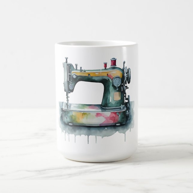 Taza De Café Corta de máquina de coser moderna de acuarela (Centro)
