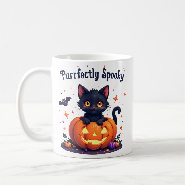 Taza De Café Corta halloween gato negro calabaza (Izquierda)