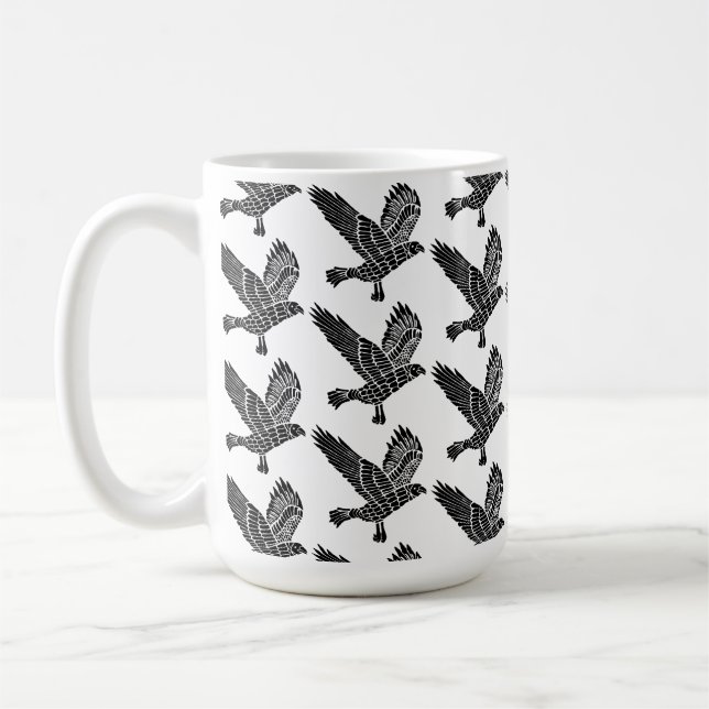Taza De Café Corte de Lino de Raven blanco y negro (Izquierda)