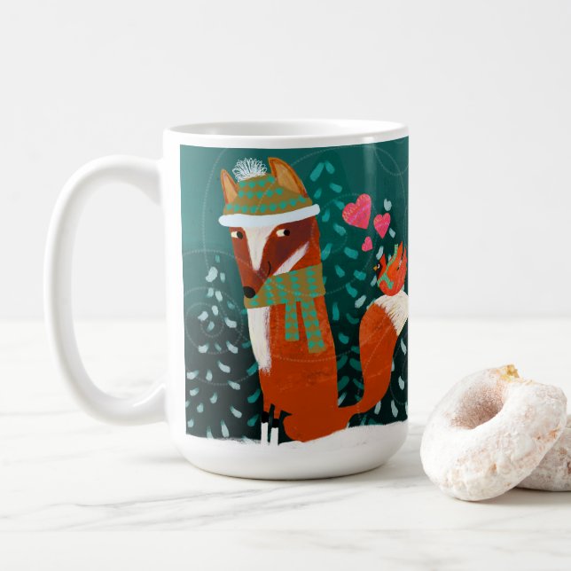 Taza De Café Corte Valentine Fox y Cardinal Ceramic Mug (Con donut)