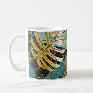 Taza De Café Cortina de cadena de oro, hojas tropicales.
