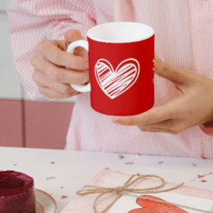 Taza De Café Corto Script Moderno Elegante Corazón Rojo Blanco 
