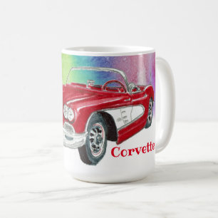 Taza De Café Corvette Clásico Arte Multicolor Convertible