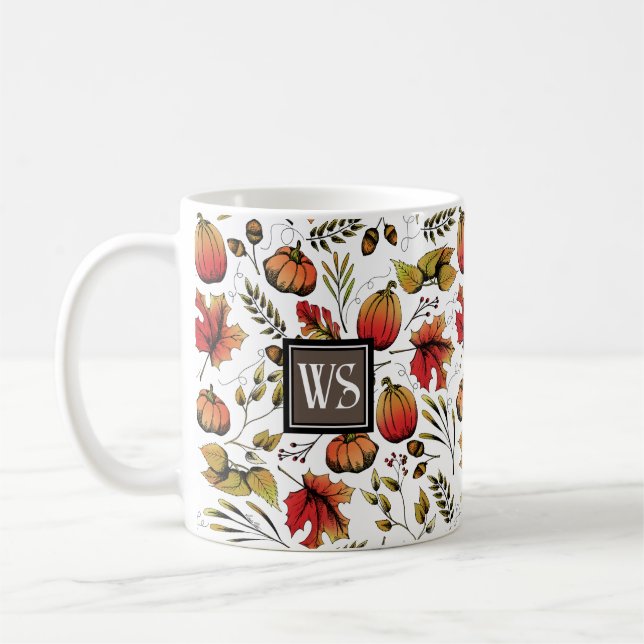 Taza De Café Cosecha otoñal colorida de monograma personalizado (Izquierda)