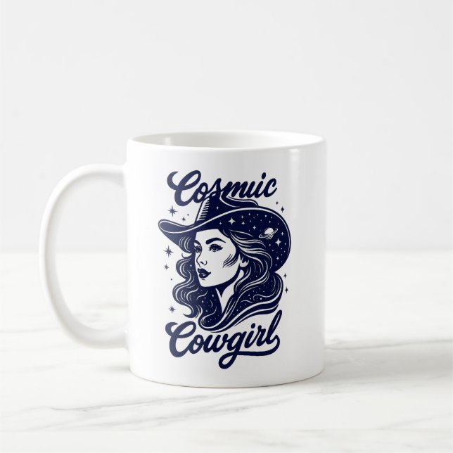 Taza De Café Cosmic Cowgirl Retro Western Space Aesthetic Mug (Izquierda)