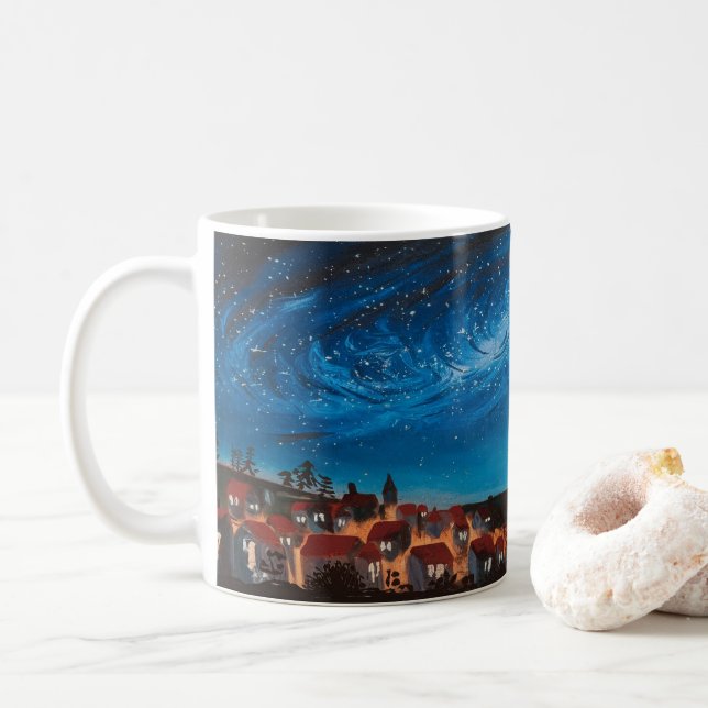 Taza De Café Cosmic Galaxy Sky Over Village Mug (Con donut)
