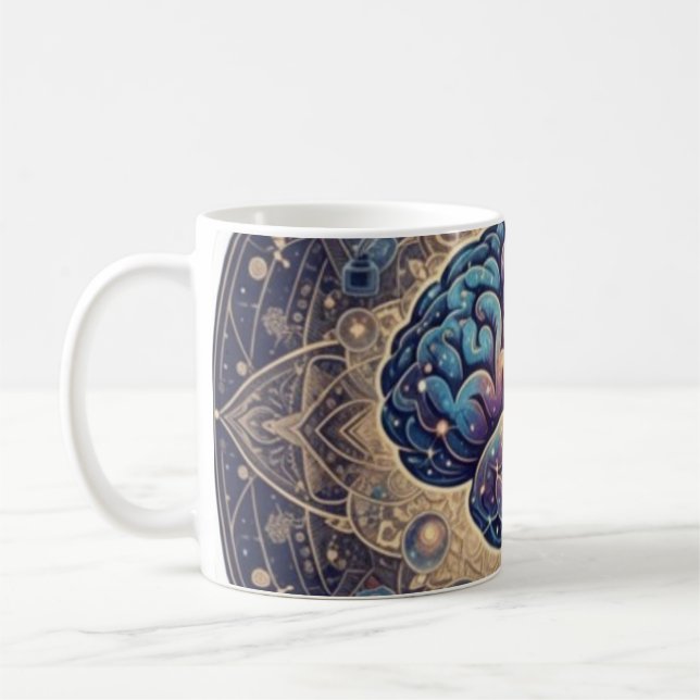 Taza De Café Cosmic Mind Mandala – Abstract Brain Art (Izquierda)