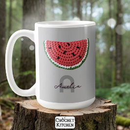 Taza De Café Cosmo Crochet Watermelon Fruto Monograma estético