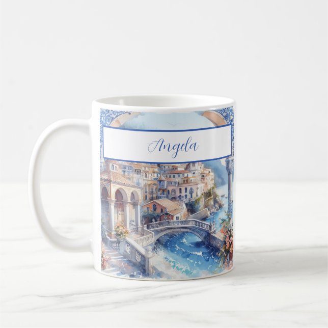 Taza De Café Costa Amalfitana Azulejos Azules Italia (Izquierda)