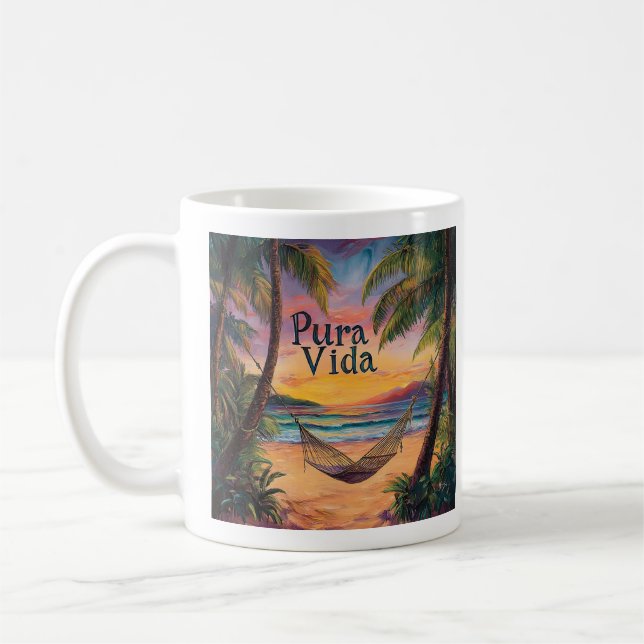 Taza De Café Costa Rica Pura Vida Beach Sunset y Hammock Coff (Izquierda)