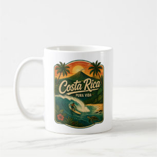 Taza De Café Costa Rica Pura Vida Retro Surf Volcán Atardecer
