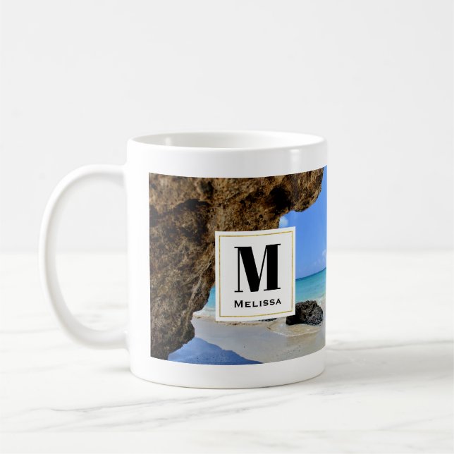 Taza De Café Costa Tropical de Playa con Monograma de Gran Rock (Izquierda)