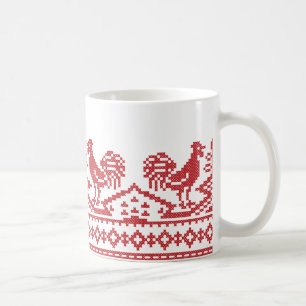 Taza De Café Costilla cruzada del Rooster Rojo