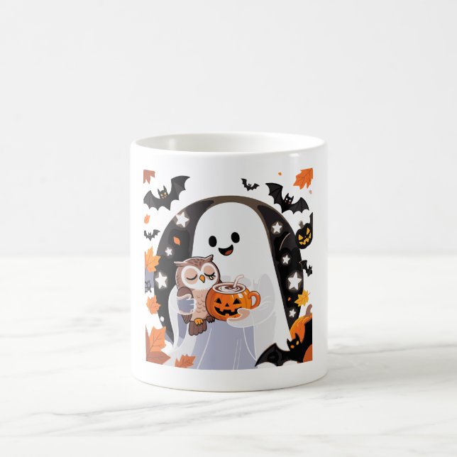 Taza De Café Cosy Ghost and Owl Halloween Art (Centro)