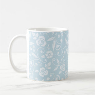 Taza De Café Cottage azul y floral blanco