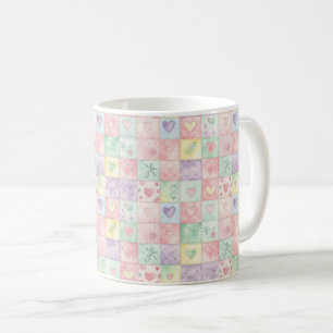 Taza De Café Cottage Floral Antiguo Parche Gingham Pastel