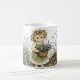 Taza De Café Cottagecore Kitten Lavender Garden Art