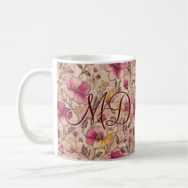 Taza De Café Cottagecore Rosa Floral Botánico Acogedor