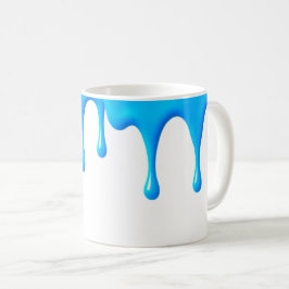 Taza De Café Coulures de peinture bleu sur fond blanc.
