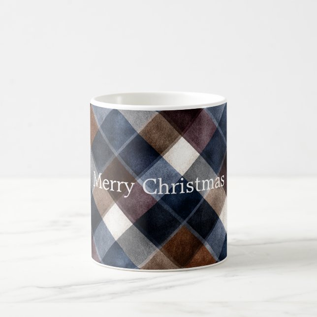 Taza De Café Country Blue Red White Grey Squares Christmas (Centro)