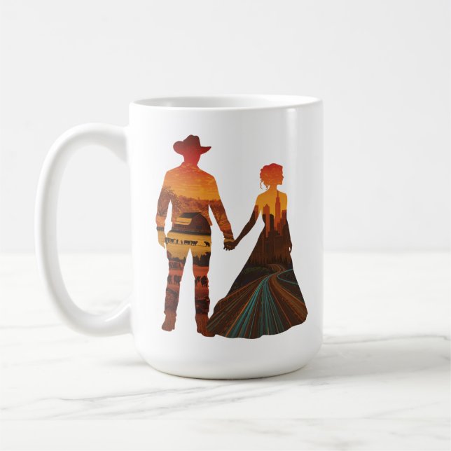 Taza De Café Country Cowboy & City Girl Silhouette (Izquierda)