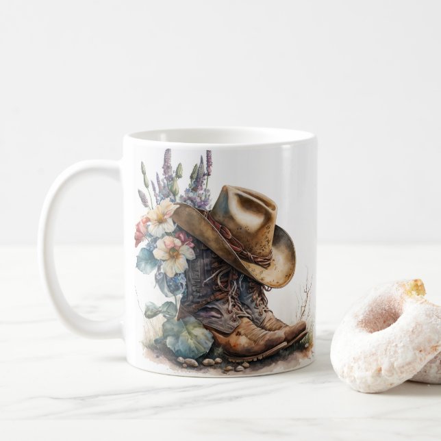 Taza De Café Country Cowgirl Boots Flower Hat Texas (Con donut)