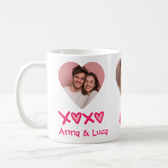 Taza De Café Couples Name XOXO Valentine's Day Custom Photo Mug (Izquierda)